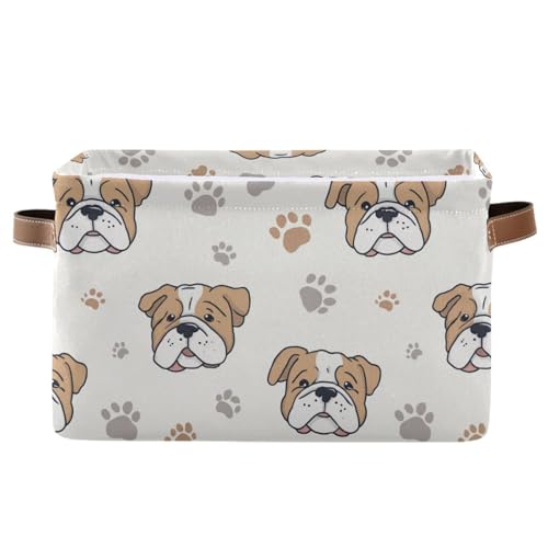 Image of Aslsiy Storage Basket Dog Paws Nursery Bins English Bulldog Baby Box Canvas Clothes Shelf Basket Laundry Hamper Gift Basket for Home Closet 1 Pcs