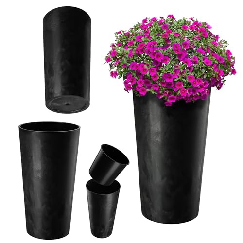 KADAX Vaso Alto Ø30x57,5 cm per Piante da Balcone e Giardino, Grande Fioriera per Aggiungere Eleganza a Ogni Spazio Abitativo, Sia Interno che Esterno (Cemento Nero)