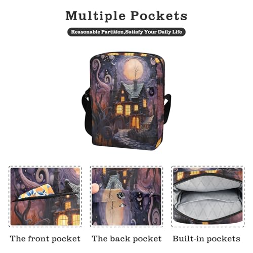 mens messenger bag crossbody mens shoulder bags crossbody Casual Womens Purse Adjustable Strap for work work - Halloween Collage Fairy Tale Style Purple2