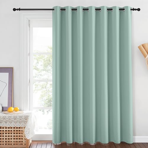 NICETOWN Window Treatment Sliding Door Curtain - Thermal Insulated Width Solid Blackout Patio Glass Door Drape, Extra Wide Draperies (Seafoam Green, 100 inches Wide x 84 inches Long)