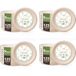 Plate ‘O’ Stack 100% Compostable Disposable Plates. (9″ Natural Brown [500-Pack])