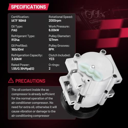 BDFHYK 58161 Air Conditioning AC Compressor with Clutch Fit for Ford F-250 F-350 F-450 F-550 Super Duty 1999-2003 7.3L V8, Thunderbird 1989-1995 3.8L V6, Fit for Mercury Cougar 1989-1990 3.8L V6 by BDFHYK - Image 3