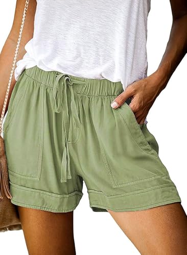 comefohome Shorts Damen Sommer High Waist Kordelzug Elastische Taille Lässig Elegant Kurze Hose Baumwolle Hosen mit Taschen
