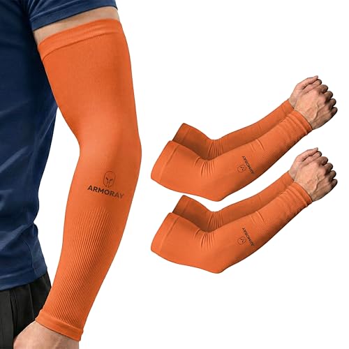 Image of ARMORAY Arm Sleeves for Men or Women - Compression Warmers to Cover Tattoo - for Basketball Golf Running Football Cycling or Sun Protection