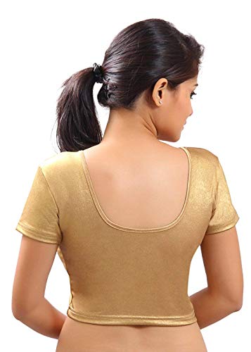 themilestocks Women's Blouses Readymade Gold Stretchable Saree Crop Top Choli Free Size Sparkling2