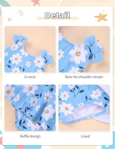 Image of oklady Toddler Swimsuit Girls One Piece Ruffled Girls Bathing Suit Bow Strap Swimwear Size 12M-4T