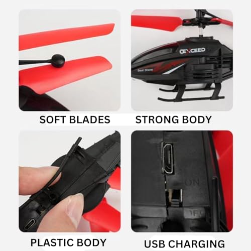Image of Gravity Sensor Helicopter Toy for Boys with Safety Sensor, Indoor Palm Sensing, Rechargeable with LED Lights I Pack of 1 (Black YEL Gun)