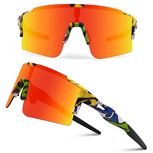 DUDUKING Lunettes de cyclisme - Lunettes de soleil - Pour homme et femme - Impression par transfert d'eau - Pour sports de plein air, cyclisme, course, golf, protection UV 400