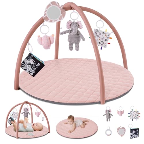Image of Blissful Diary Baby Play Gym Mat, Tummy Time Activity Mat with 6 Detachable Toys for Skill Development, Baby Essentials Gift, Soft Pink