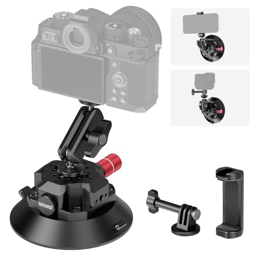 NEEWER 4,5' Kamera Halterung mit Saugnapf und Kugelkopf Magic Arm, kompatibel mit ARRI 1/4'l 3/8' Löcher, Auto Halterung und Action Cam Adapter, kompatibel mit iPhone GoPro DJI Insta360, CA105