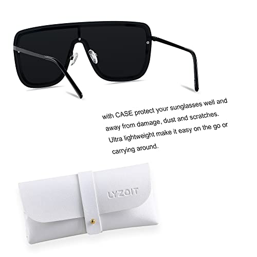 LYZOIT Rimless Oversized Square Sunglasses for Women Men Flat Top Shield Frameless Sun Glasses2