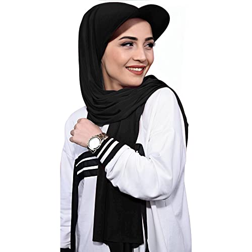 SIQITECHNO Womens Hijab Scarf With Hat Muslim Islamic Cotton Turbans Long Headscarf Lightweight Sport Head Wrap Scarf Shawl