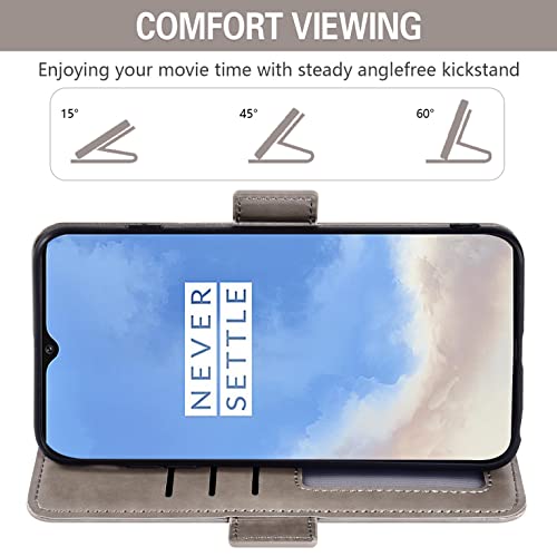 Étui portefeuille OnePlus 7T gris avec protection écran verre trempé - 4