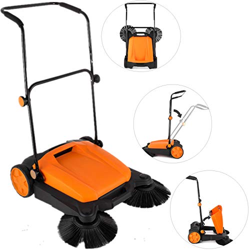 OrangeA Outdoor Push Sweeper RT-650S 23 inch Width Outdoor Manual Sweeper with Dual