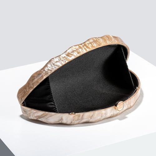 Image of Acrylic Fan Shell Clutch Purse Elegant Marbled Unique Handbag with Detachable Chain for Party Cocktail Wedding