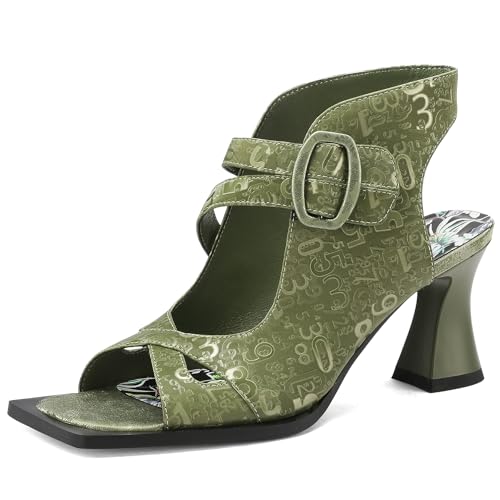 TDD Chunky Gladiator Sandals for Women Summer Dressy High Heels Square Toe Block Sandalias Para Mujer Open Toe Faux Leather Strappy Outdoor Ladies Wedding 3 Inch Sandles - Main Image