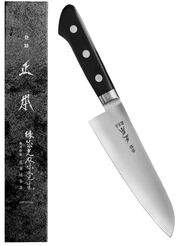 MASAMOTO at Japanese Santoku Knife 18cm (180mm) - Made in Japan - All Purpose Kitchen Knife - Sharp Japanese Stainless Steel Blade - Full Tang Pakkawood Handle