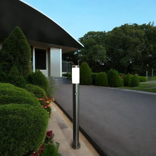 Dapo LED-Edelstahl-Außen-Garten-Steh-Wege-Leuchte-Lampe OSLO mit Bewegungsmelder, H:100cm D: 7,5 cm, inkl. LED E27 1x7W, IP44 (Oslo)