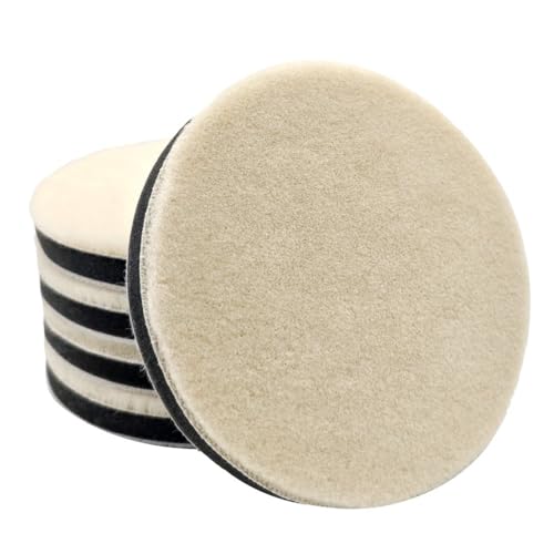 KKLM 6個セット 車磨き用 ウールバフ 125mm 細目電動ポリッシャー ガラス研磨 バフ 車研磨剤 超微粒子 スポンジ ヘッドライト仕上げ コンパウンド 魔法のテープ式洗車用 高耐久性 車磨き用柔らかいポリッシャー