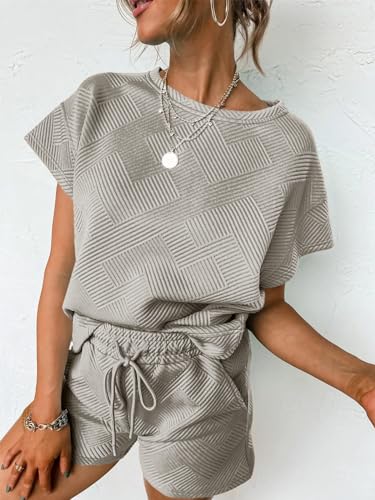 Image of UNCLECAT Womens 2 Piece Lounge Sets Short Sleeve Tops and Shorts Travel Outfits Pajama Set with Pockets