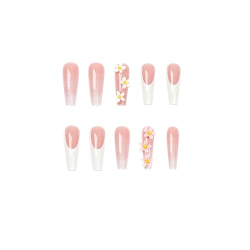 Miniatura 4 de Enppode 24 uñas blancas a presión largas acrílicas con diseño de mariposa