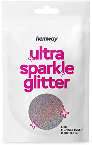 Hemway Premium Ultra Sparkle Glitter Multi Purpose Metallic Flake For Arts Crafts Nails Cosmetics Resin Festival Face - Silver Holographic - Microfine (1/256" 0.004" 0.1Mm) 10G / 0.35Oz Sample #TOP23