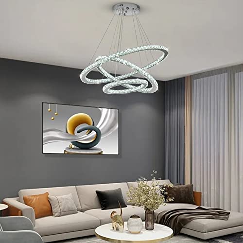 Siljoy SILJOY102 Led Chandelier, Modern Ceiling Light Fixture With 3 Crystal Chandelier Lighting Rings, Diy & 3-Color Changing Adjustable Chandeliers thumb #7