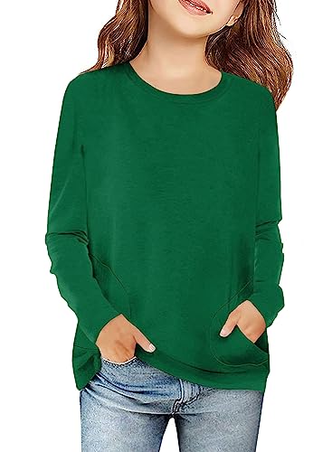 Image of Haloumoning Girls Casual Short Sleeve T Shirts Color Block Tee Blouse Kids Loose Tunic Tops with Pockets Size 4-15