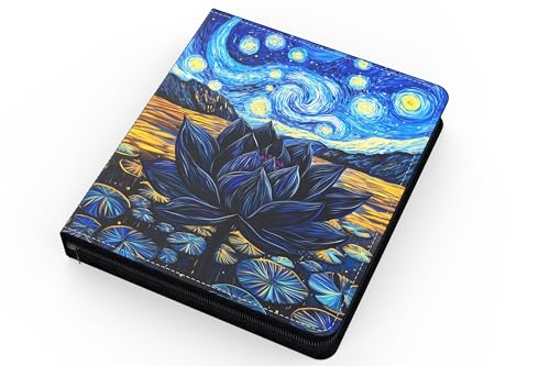 Image of (Starry Black Lotus) 480 Card PU Textured Leather TCG Binder by Realm Guard