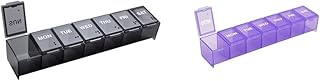 EZY DOSE 7-Day Pill Organizer and Vitamin Planner Bundle with Black and Purple Large Compartments