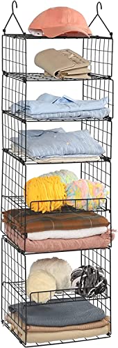X-Cosrack Closet Organizers And Storage, Adjustable 7 Tier Hanging Clothes Shelf Metal Wire Wardrobe Basket For Bedroom, Dormitory, Black #TOP22