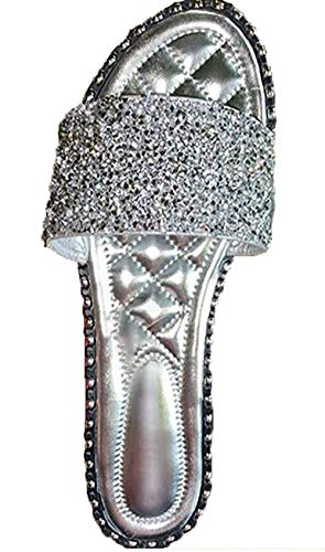 JITUUE Women One-line Rhinestone Sequin Sandals And Slippers Open Toe Fashion Jelly Flat Sandals