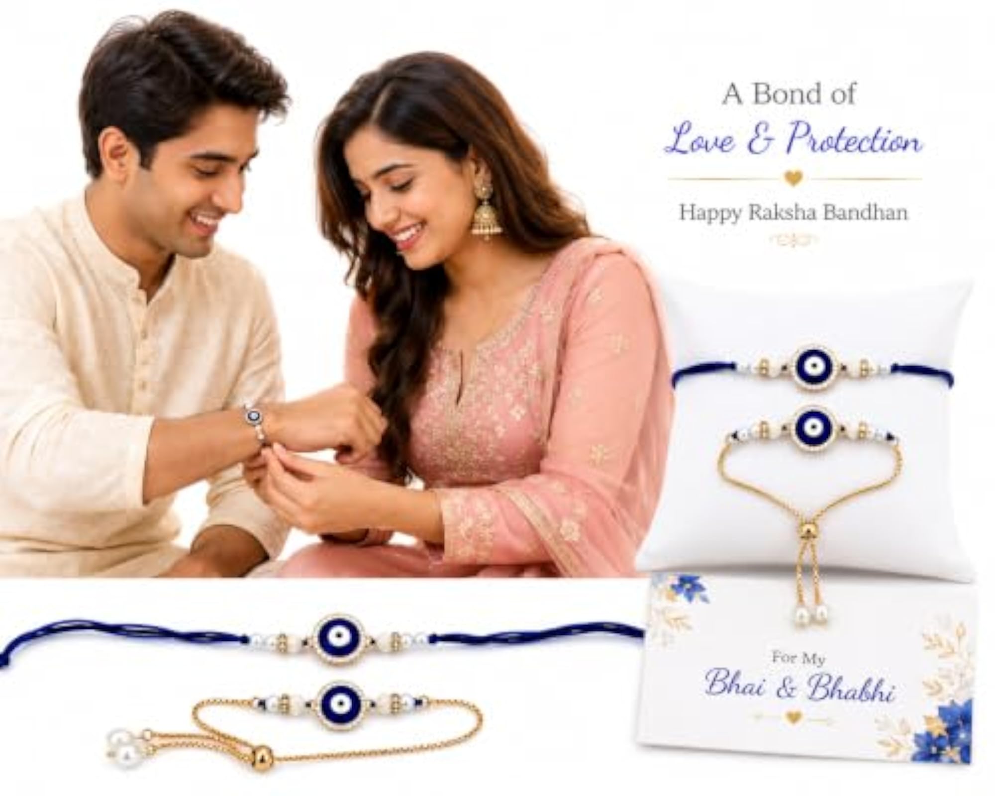 Infinity Evil Eye Rakhi Set for Brother & Bhabhi