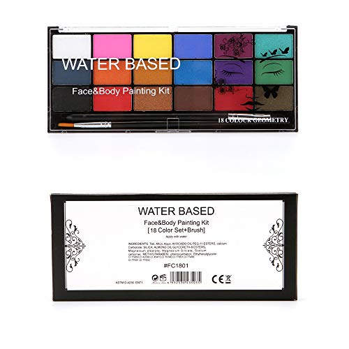 Loijon Kit de Pintura de Rosto 18 Cores Lavável à Base de Água Pintura Corporal Com 2 Pincéis Paleta