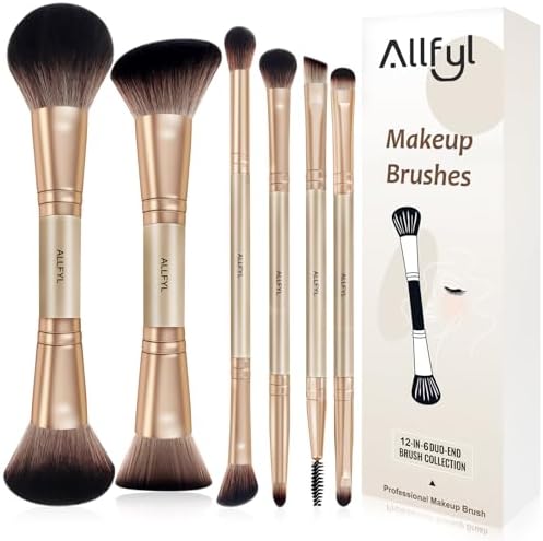 Juego de 6 Pinceles de Maquillaje Dobles Profesional, Set de Broc...
