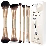 ALLFYL Professional 6 Pairs Dual-Ended Makeup Brush Set， Powder Blush Foundation Contour Eyeshadow Lip Brush Kit， Travel Friendly Cosmetic Brushes with Gift Box for Women， Makeup Lovers & Beginners