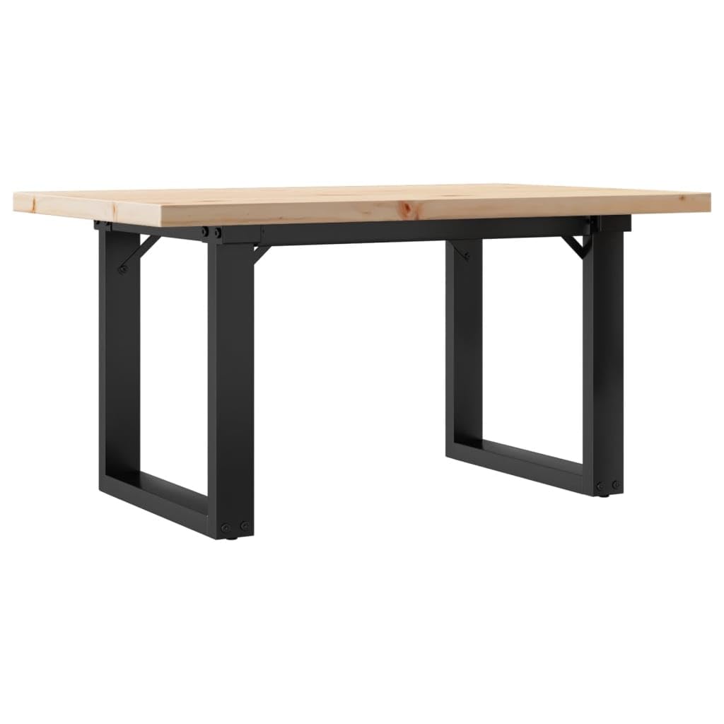 Tavolino in pino massiccio e acciaio, struttura in O, 80 x 50 x 40,5 cm