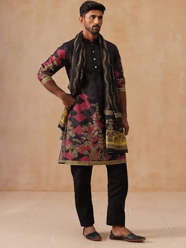 Image of Jompers Floral Printed Black Cotton Blend Kurta Set with Dupatta (Black, S)