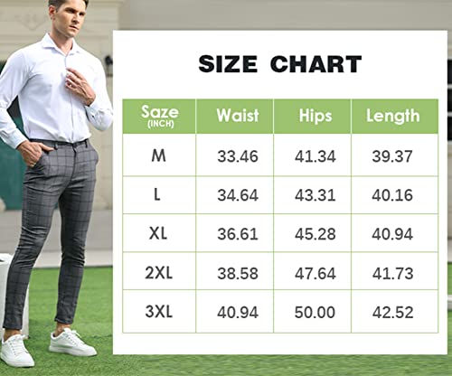 Men's Skinny Fit Plaid Pants Business Dress Pants Stretch Slim Fit Casual Trousers Golf Work Long Pants Navy Blue #TOP4