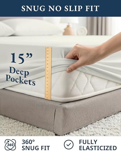 LANE LINEN 100% Organic Cotton Queen Sheet Set, 4Pc Cotton Sheets Queen Size Bed Set, Soft Percale Weave, Deep Pocket Queen Sheets, Hotel-Quality Bed Sheets Queen Size - Glacier Grey - Thumbnail 4