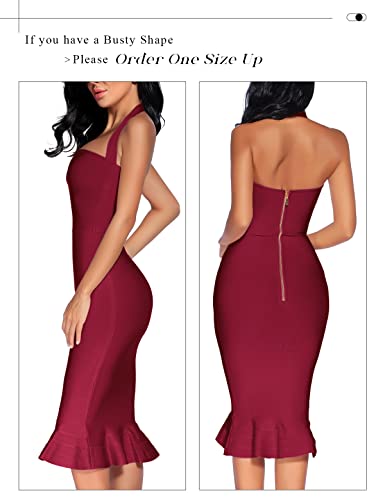 Image of houstil Women's V Neck Halter Fishtail Bandage Bodycon Dress Party