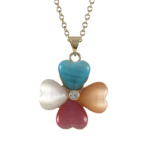 Grace Harper Gold Finish Crystal Flower Four Leaf Clover Pendant Necklace (Multi)