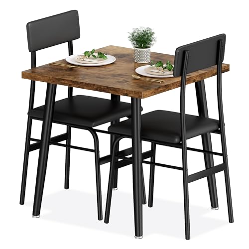 Image of IDEALHOUSE Small Dining Table Set for 2, 3 Piece Kitchen Table Set with 2 Upholstered Chairs, Breakfast Table for Samll Space, Dining Room, Apartment, Restaurant, Rustic Brown
