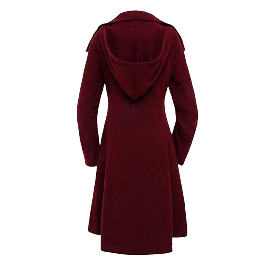 Tdvcpmkk Women's Coat And Trench Coat Long Slim Fit, Asymmetrical Lapel Buttoned Elegant Coat, Burgundy, S