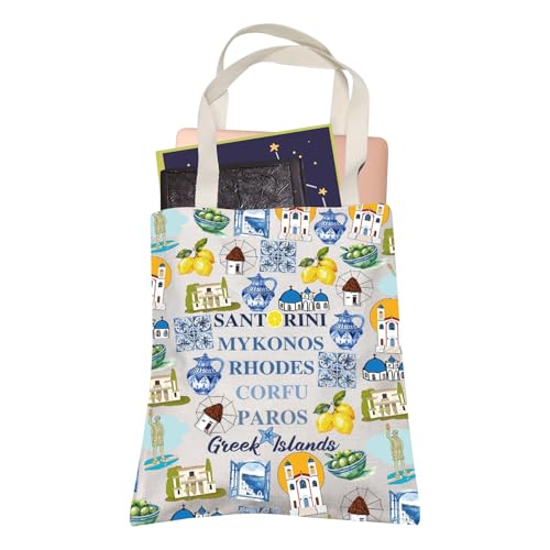 Sac fourre-tout en toile Îles grecques, grand cabas de plage et voyage Santorin Mykonos