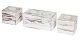 Bois de paulownia Set 2-1-1 bougeoir pour Bougies à Chauffe-Plat Leuca, Style Shabby, Vintage - Blanc