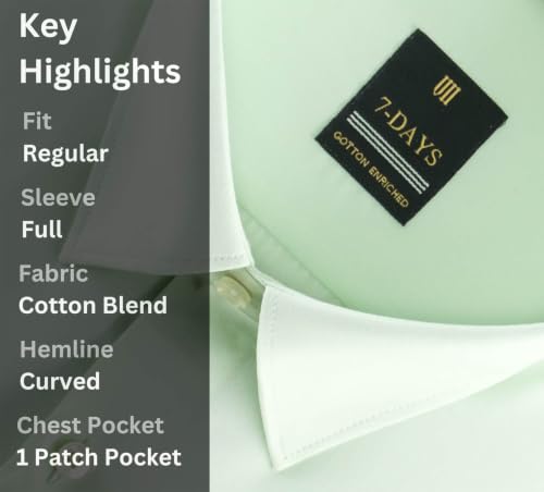 Image of 7-DAYS Men's Premium Formal Shirt - Cotton Rich, Regular Fit, Full Sleeve, with Pocket, Durable & Easy Care - Perfect for Office & Everyday Wear