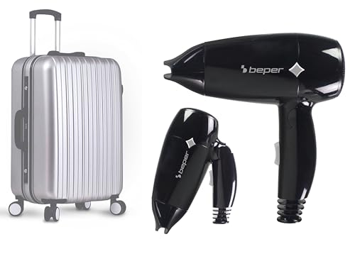 BEPER P301ASC100 Secador de viaje, 1200W, Secador de pelo plegable, 3 Temperaturas, 2 Velocidades, Secador de pelo pequeño y ligero, Negro