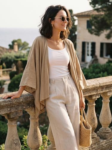 Image of Seta T Women's Linen Cardigan Spring Summer 3 /4 Sleeve Open Front Loose Cover Ups Lightweight Shrug