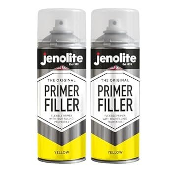 JENOLITE Primer Filler Spray Paint | YELLOW | High Fill Multi-Surface Primer Paint | Fills Small Dents & Scratches | Perfect For Car Bodywork, 3D Printer Models & More | 2 x 400ml